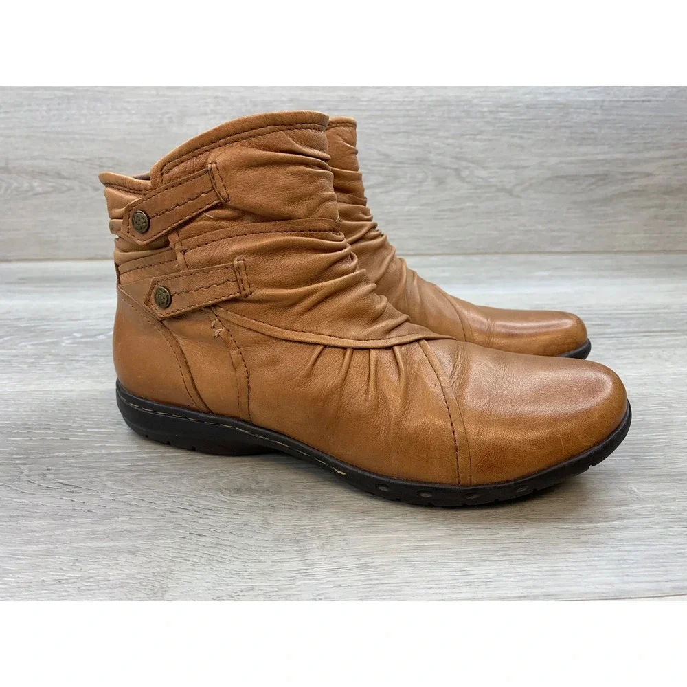 Cobb Hill by New Balance Bethany Women's Tan Leather Ruched Ankle Boots 8.5 N
